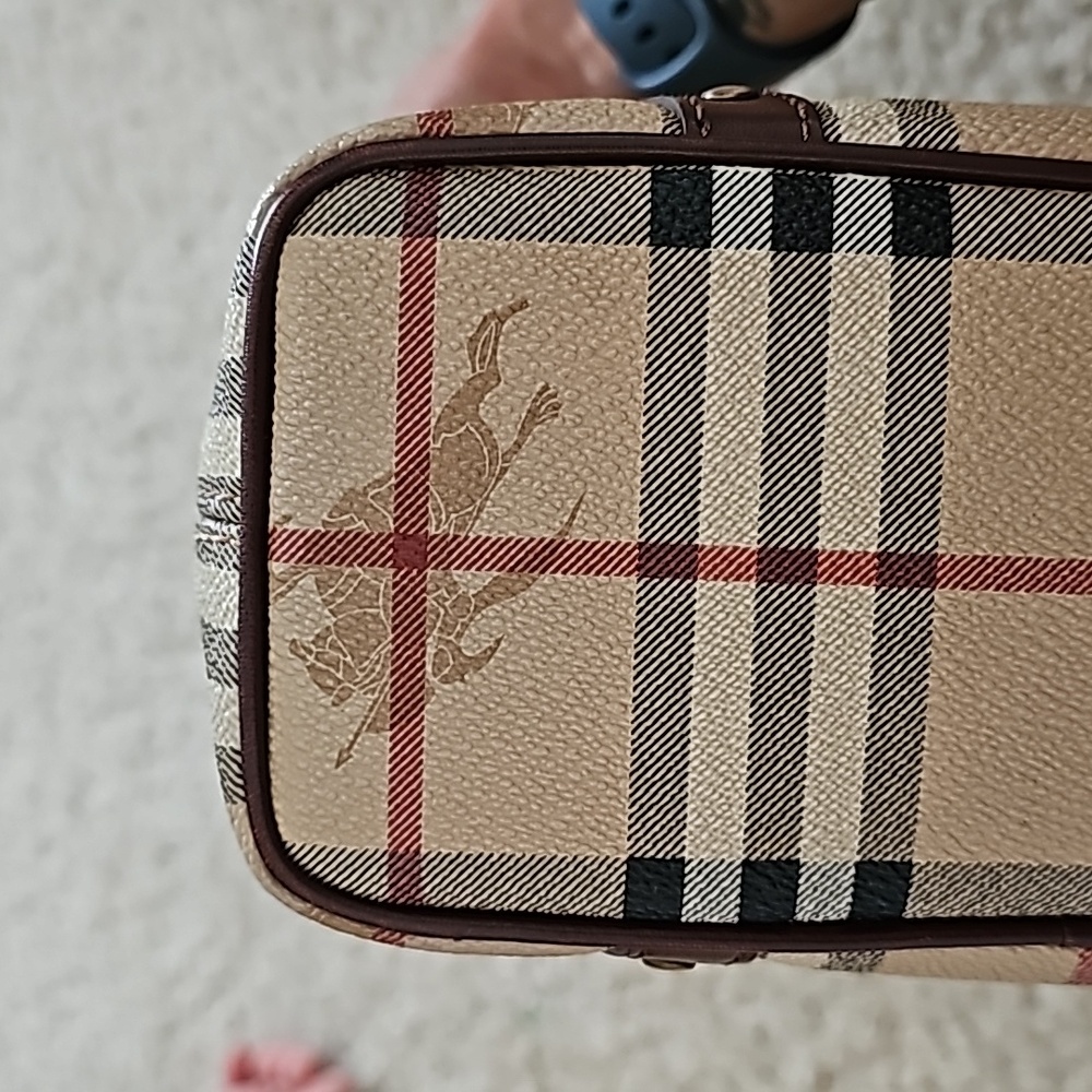 Burberry Beige Plaid Canvas Mini Tote with Brown Leather Trim - Picture 5 of 8